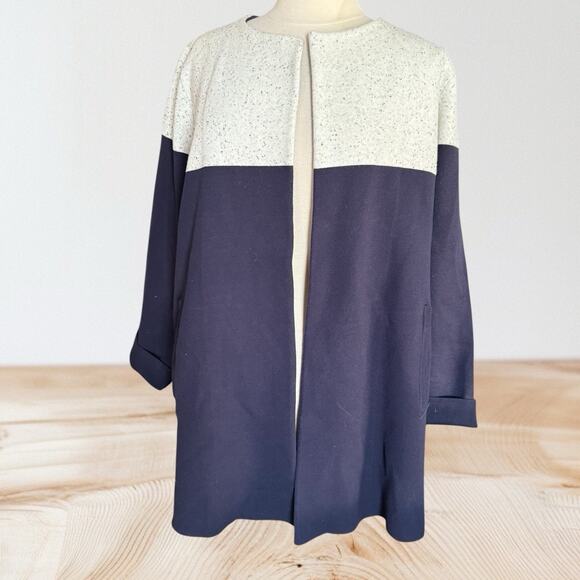 Ann Taylor Cardigan Sz XL Very Dark Navy Open Front Pockets Career Casual - Picture 1 of 8